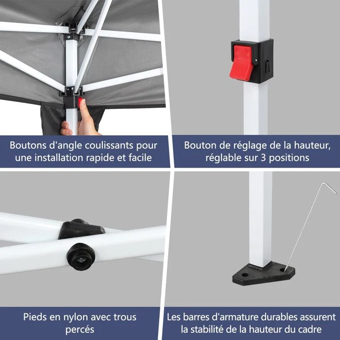 Alightup Tonnelle de Jardin,Tonnelle pliante 3 x 6m Pop Up,Hauteur Réglable,Imperméable,Protection de UV,Gris