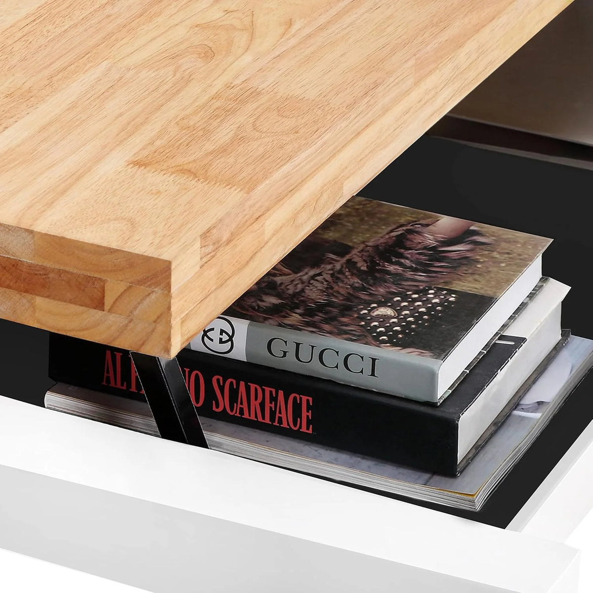 Duehome | Loft, Lifting Coffee Table, Dining Table, Oak and White Finish, Measures: 120 cm (L) x 60 cm (W) x 47.5/62 cm (H)