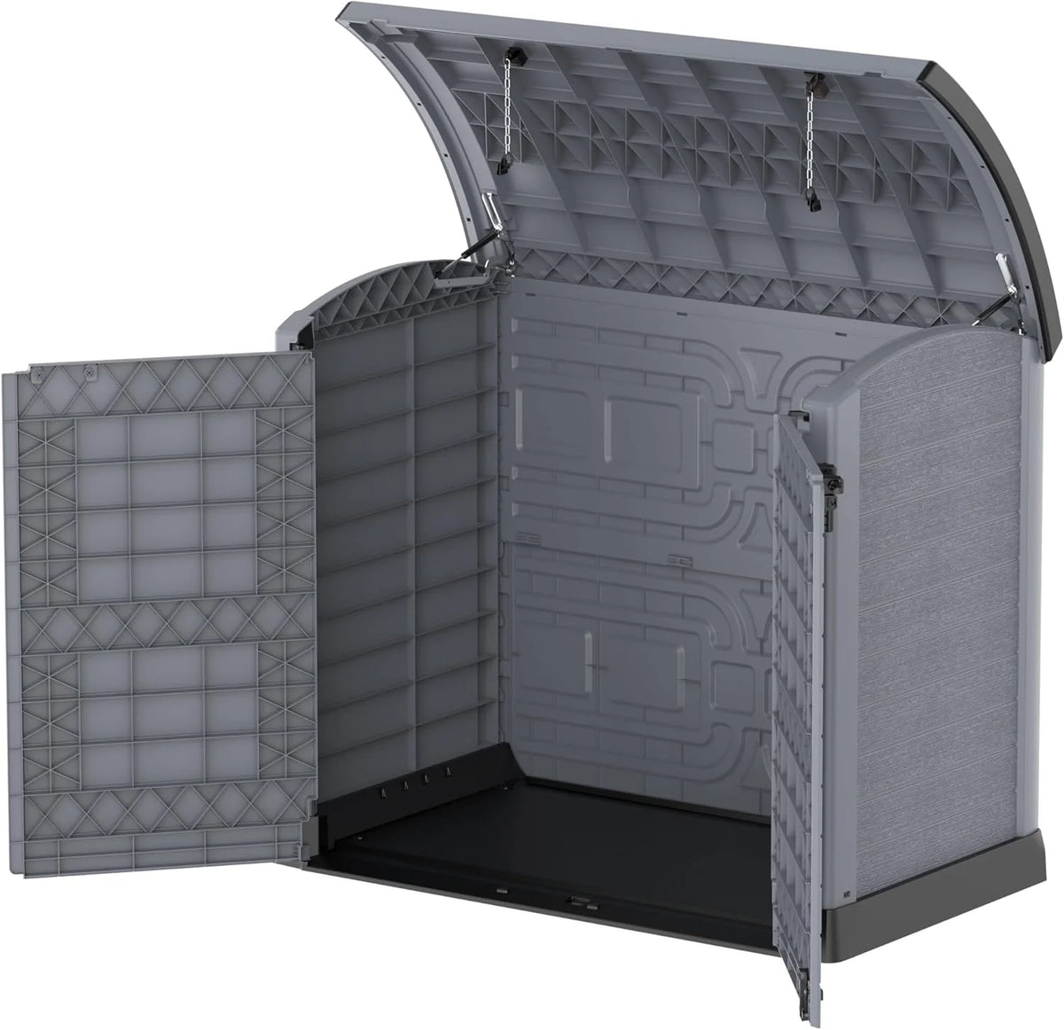 Duramax StoreAway 1200L Plastic Garden Shed/ Flat Lid, Outdoor Storage Shed, Wheelie Bin Hideaways, Wheelie bin box, Durable Construction, Ideal for Bikes, BBQs & 2x 240L Bins, 145x85x125 cm, Brown