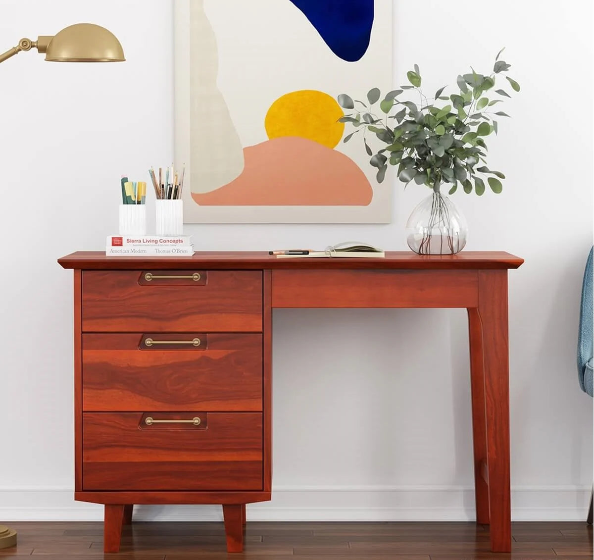 Adam Solid Sheesham Wood 3 Drawer Modern Study Desk