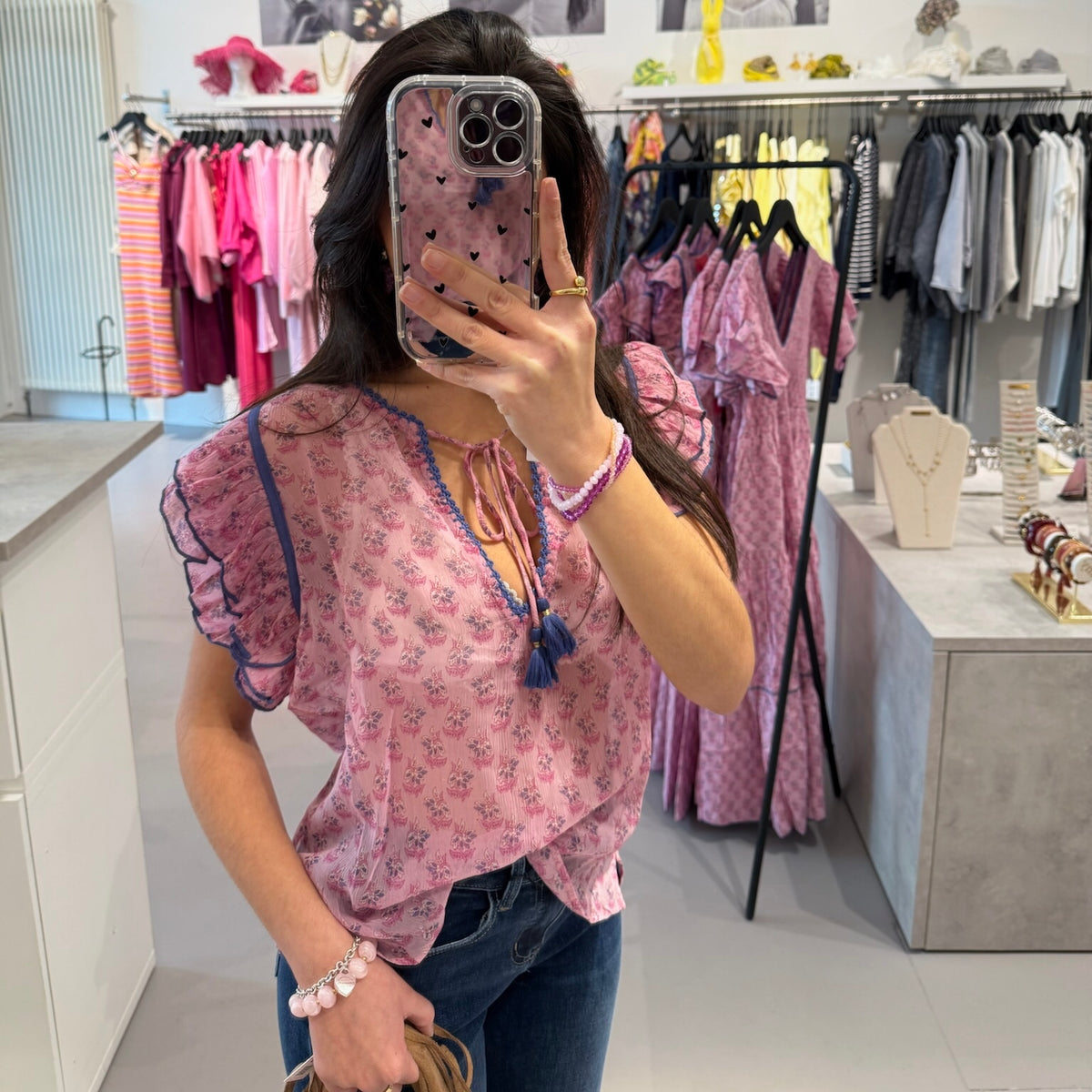 Place du Soleil - Leichte Chiffon-Bluse mit floralem Print – Bild 3