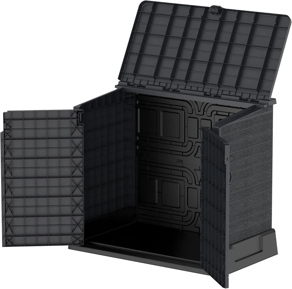Duramax StoreAway 1200L Plastic Garden Shed/ Flat Lid, Outdoor Storage Shed, Wheelie Bin Hideaways, Wheelie bin box, Durable Construction, Ideal for Bikes, BBQs & 2x 240L Bins, 145x85x125 cm, Brown