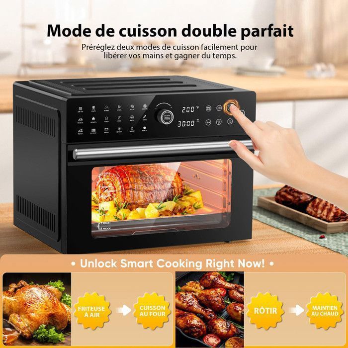 Mini four professionnel - Four a air, 30L/21 Programmes/30-230℃, Lumière intégrée, Cavité et plateaux en acier inoxydable