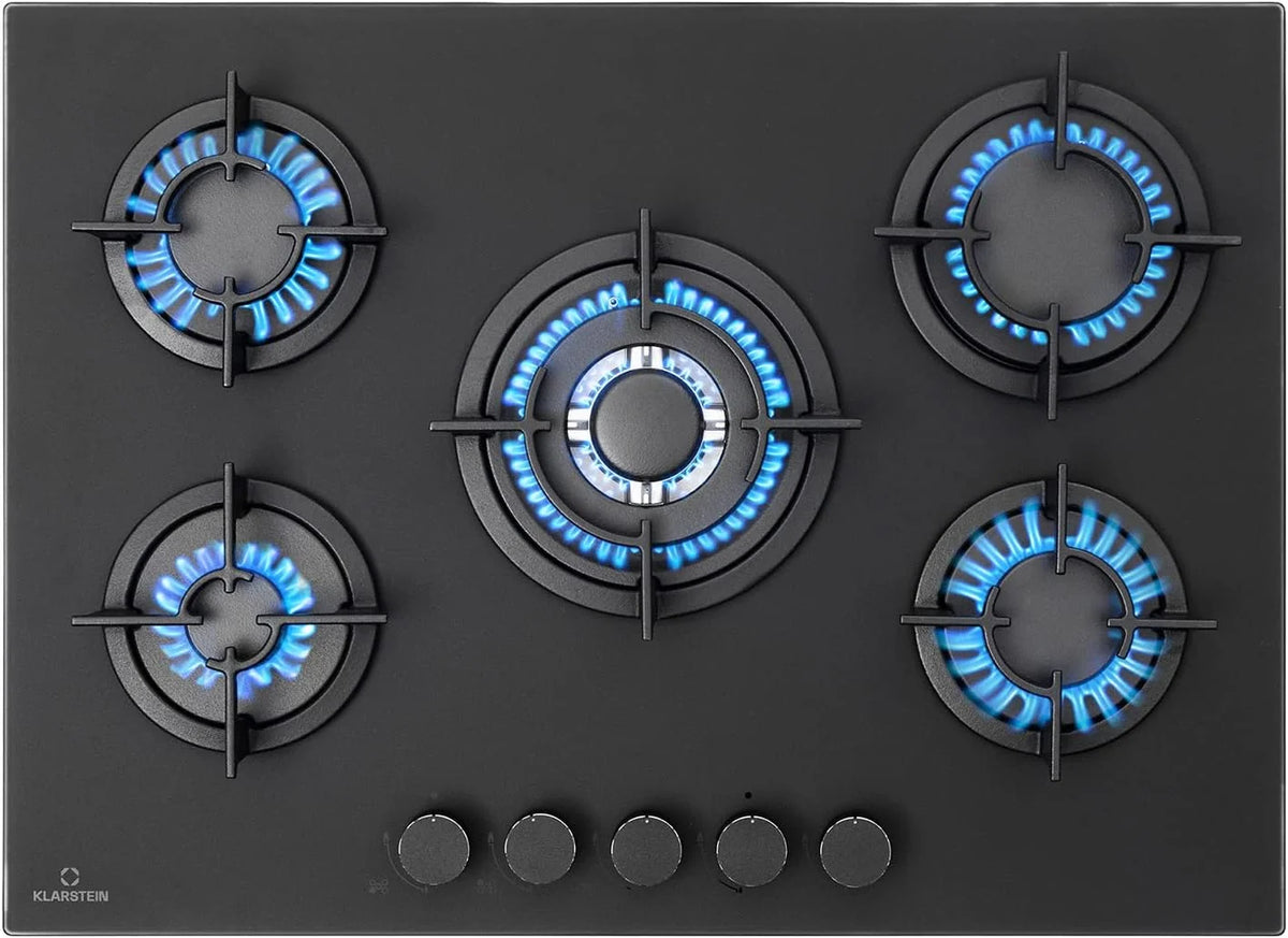 Klarstein Table de Cuisson à Gaz, Plaque de Cuisson Gaz à 5 Brûleurs, Table de Cuisson Encastrable à 5 Feux de 10400W, Cuisiniere Gaz, Gaziniere Gaz avec Brûleurs en Acier Inoxydable, Cuisinières GPL