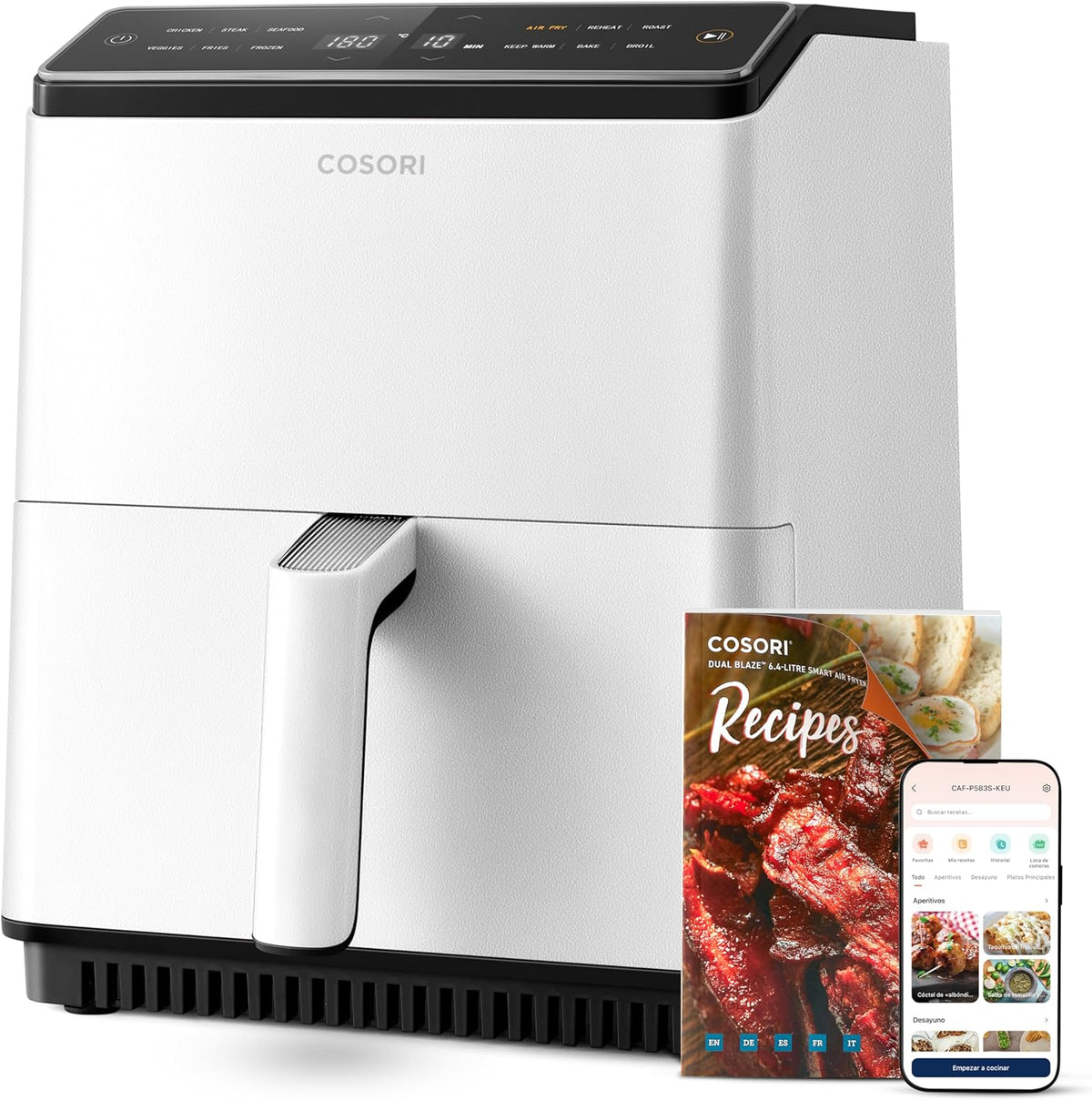 COSORI Freidora Inteligente Sin Aceite 6.4L, Freidora de Aire con Doble Calentamiento, Sin Revolver ni Precalentar, con Recetas en Español y 12 Programas, Gris Oscuro, Modelo CAF-P583S