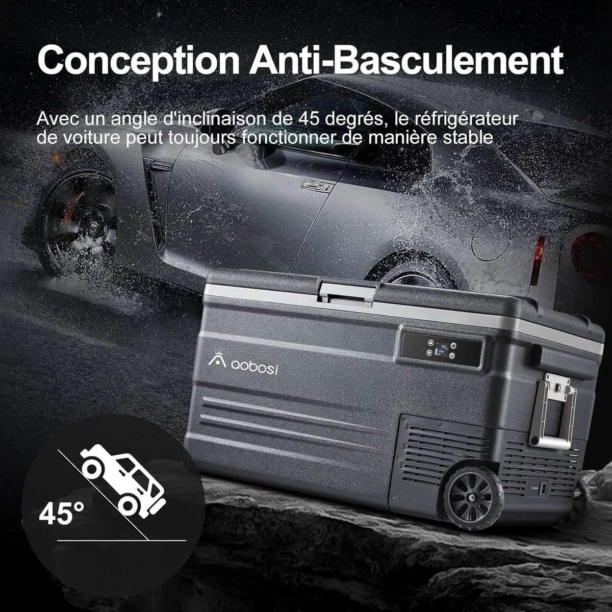 45L Glacière à Compresseur,Glaciere Électrique -20℃ à 20℃,Frigo Camion APP&Bouton Contrôle,12/24V DC et 100-240V AC Glaciere Camping Pour Voiture,Camion,Bateau et Prise De Courant -