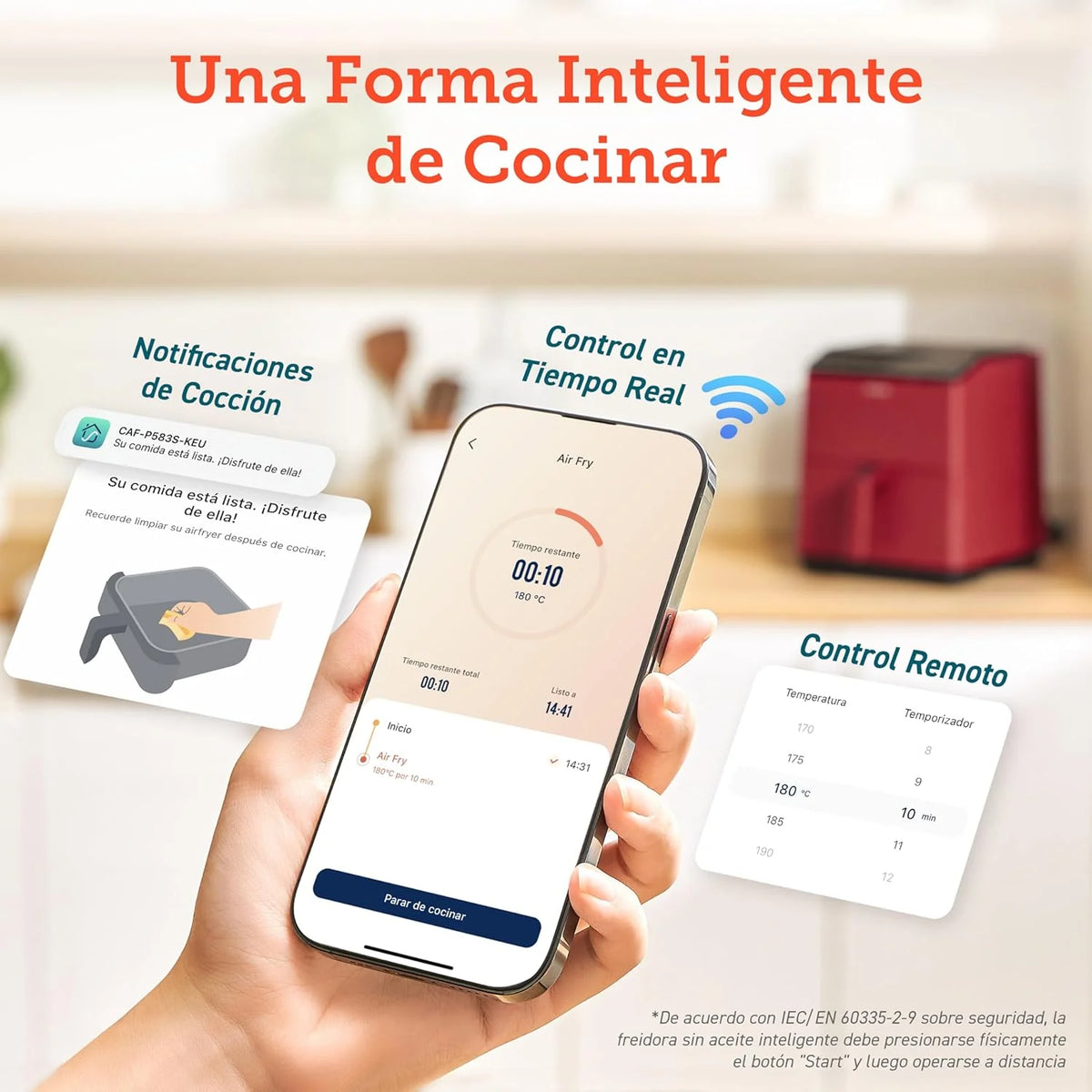 COSORI Freidora Inteligente Sin Aceite 6.4L, Freidora de Aire con Doble Calentamiento, Sin Revolver ni Precalentar, con Recetas en Español y 12 Programas, Gris Oscuro, Modelo CAF-P583S
