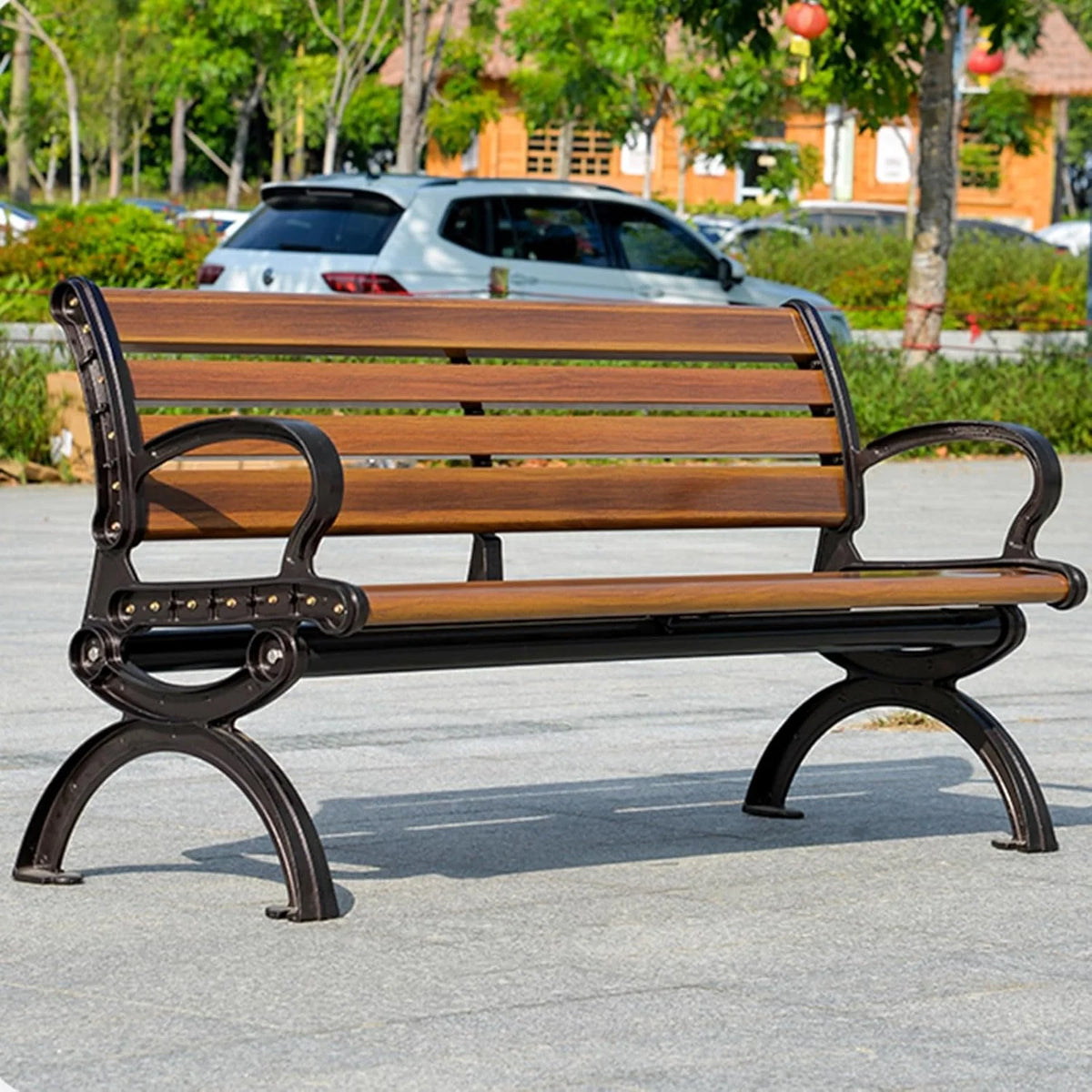HZEPDVT Banc de Jardin en Aluminium for Trois Personnes avec Dossier et accoudoirs, résistant aux intempéries et à la Rouille, Banc de terrasse à Lattes métalliques