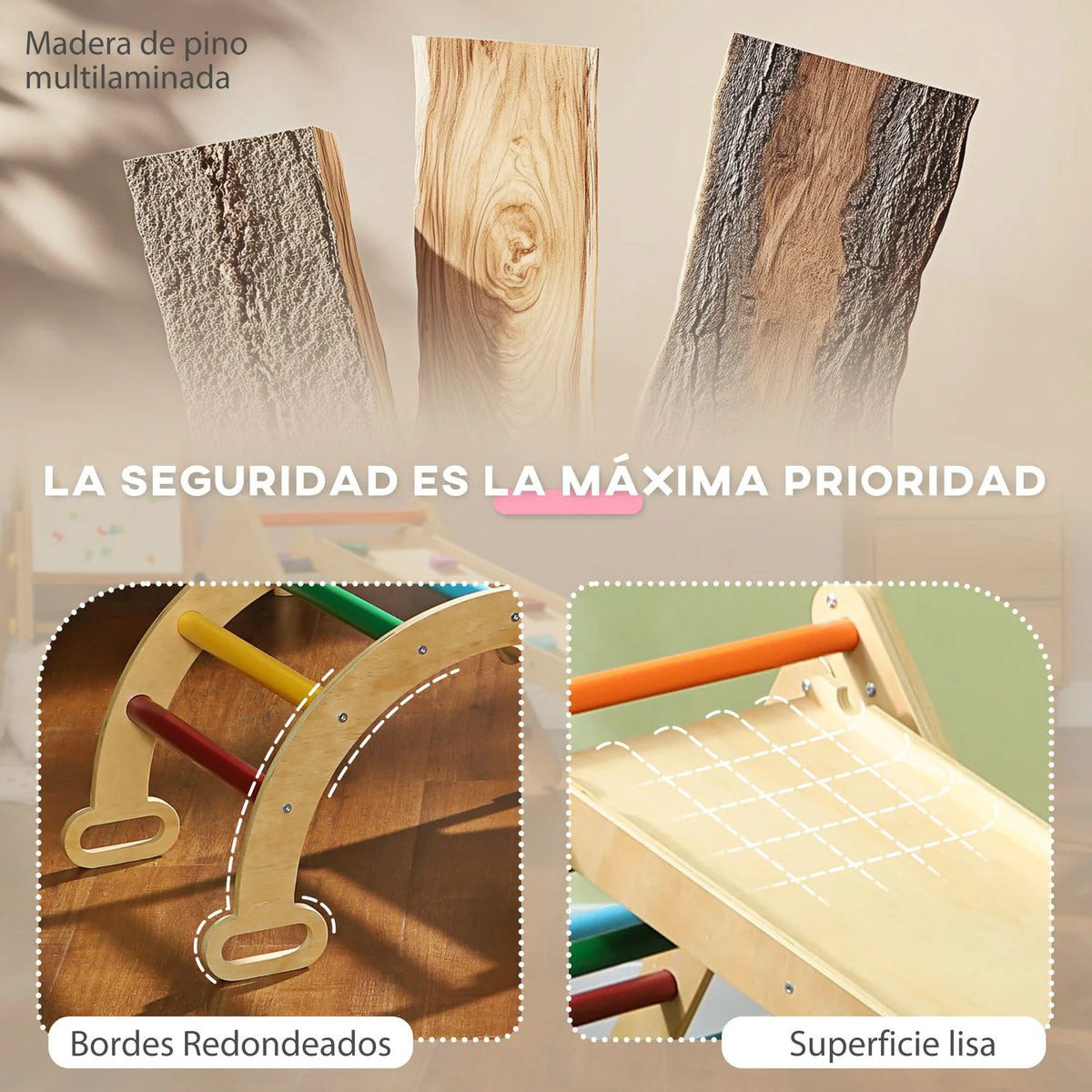 Triángulo De Escalada De Madera 5 En 1 Multicolor Aiyaplay