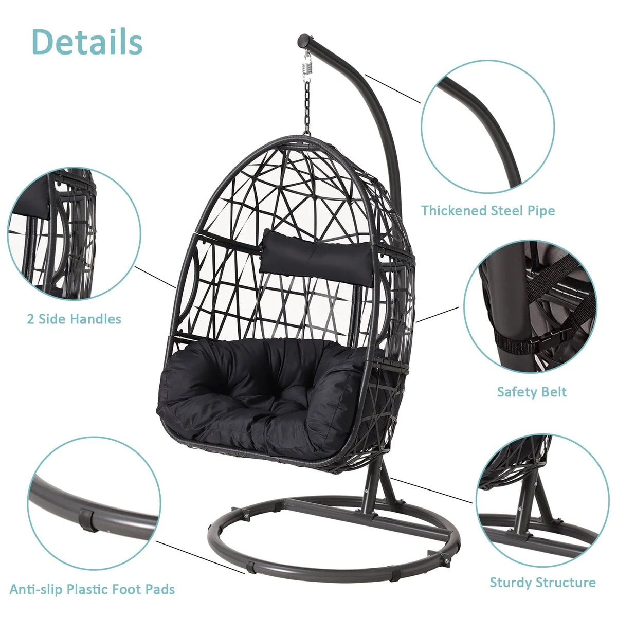 Silla Colgante Tipo Huevo Haverchair con Soporte para Exteriores, Patio, Mimbre y Cojín