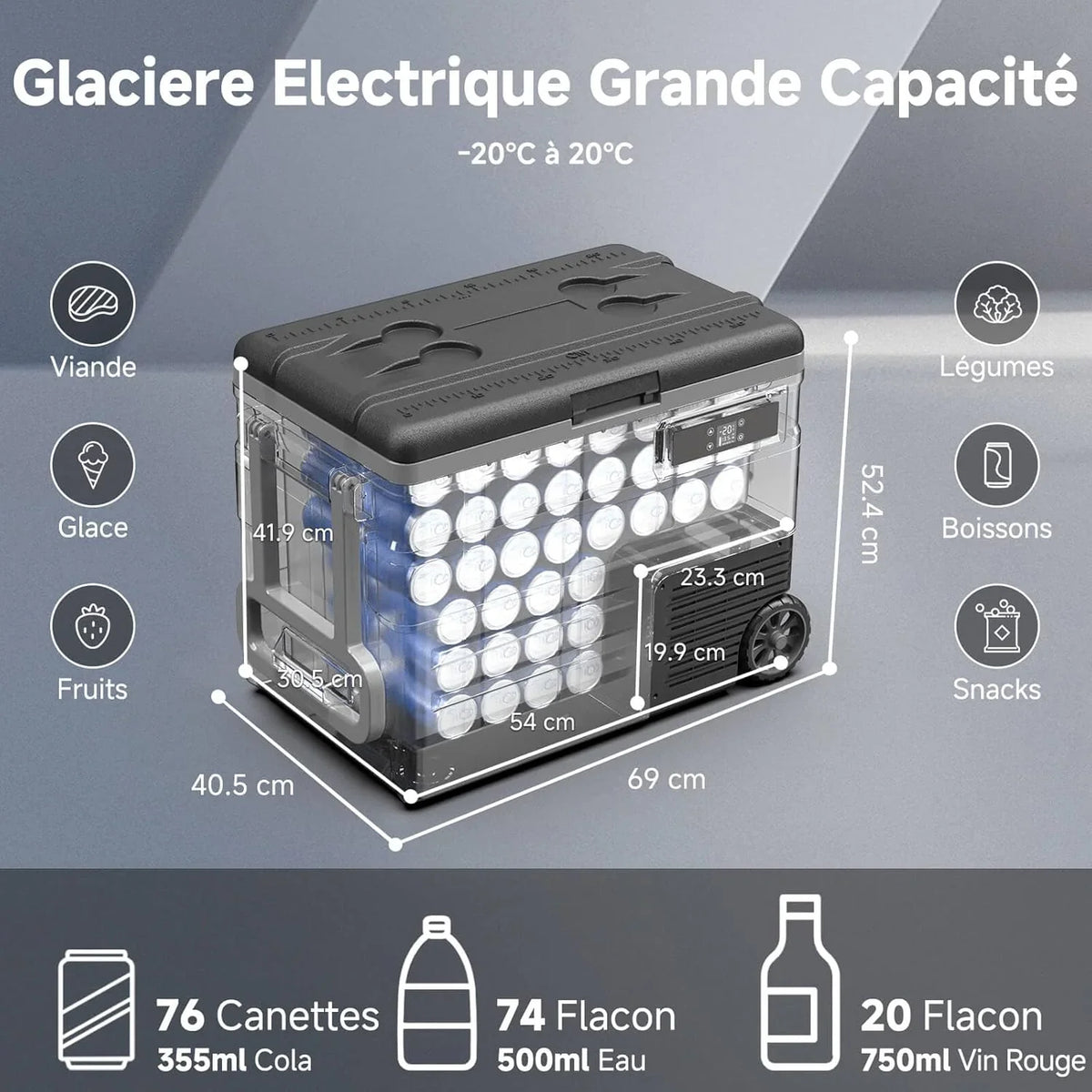 45L Glacière à Compresseur,Glaciere Électrique -20℃ à 20℃,Frigo Camion APP&Bouton Contrôle,12/24V DC et 100-240V AC Glaciere Camping Pour Voiture,Camion,Bateau et Prise De Courant -