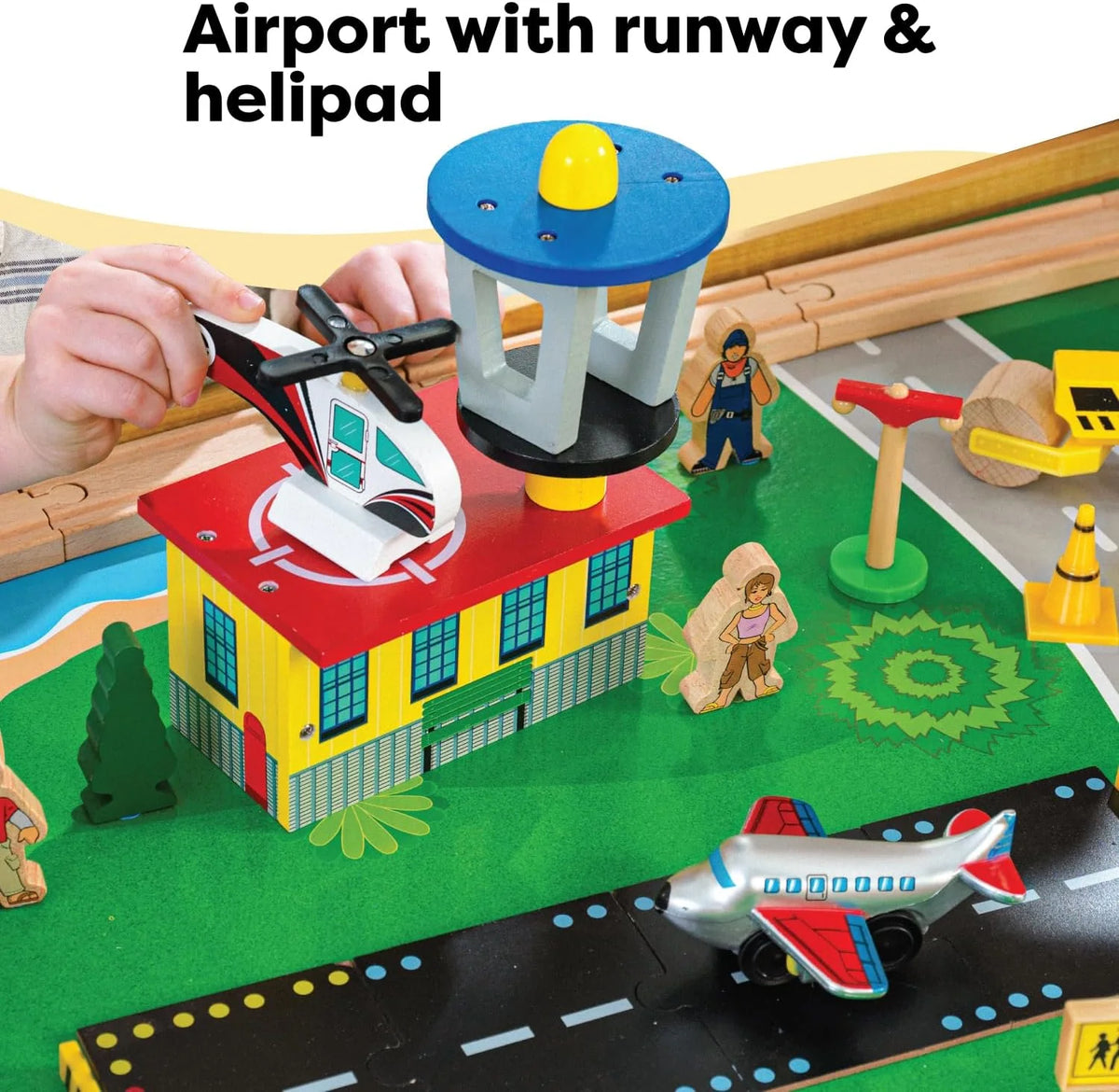 KidKraft Waterfall Mountain Wooden Train and Table Set with Storage Boxes, Railway Circuit with Cars, Helicopter and Plane Toy Children 3+ Years (17850)