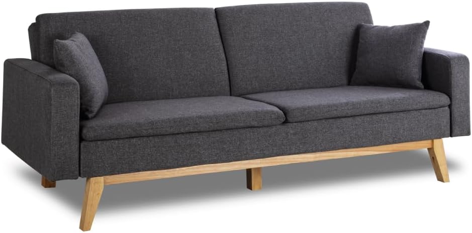 Don Descanso, Sofá Cama 3 plazas Reine, Tapizado en Tela, Sistema Apertura de Libro o Clic-clac, Medida sofá: 201x73x79 cm, Medida Cama: 201x99x42 cm, Incluye 2 Cojines, Gris Claro