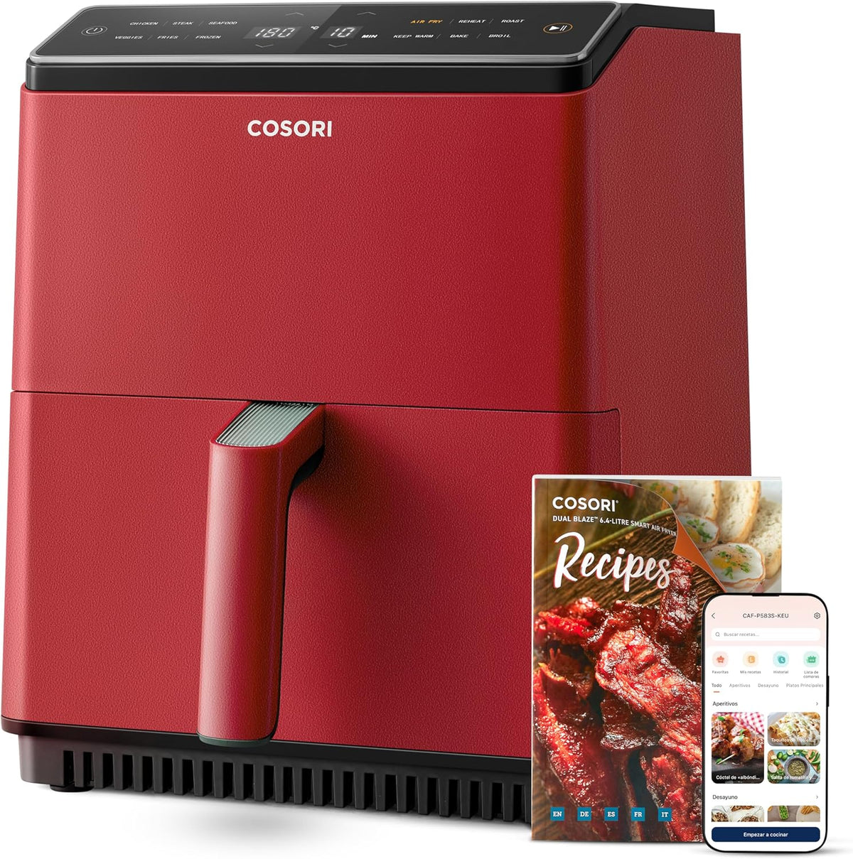 COSORI Freidora Inteligente Sin Aceite 6.4L, Freidora de Aire con Doble Calentamiento, Sin Revolver ni Precalentar, con Recetas en Español y 12 Programas, Gris Oscuro, Modelo CAF-P583S