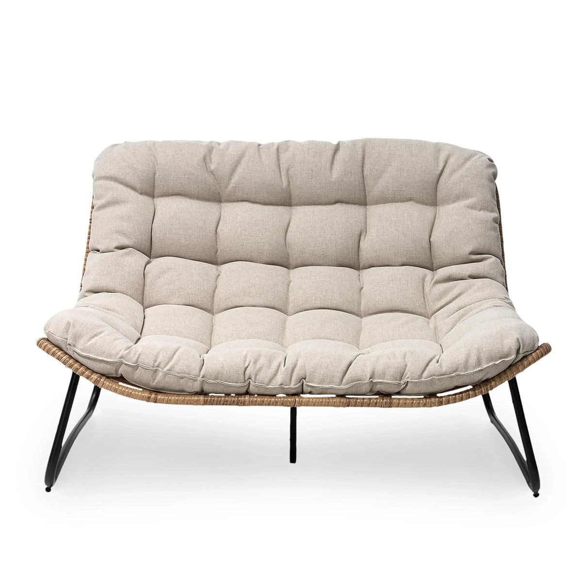 Double Papasan Chair Loveseat with Cushion, All-weather PE Rattan and Metal Frame for Indoor Outdoor