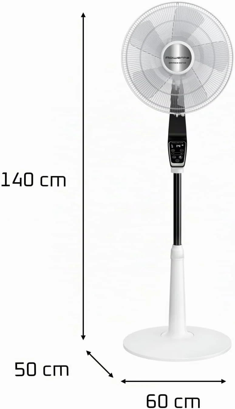 Rowenta Turbo Silence Extreme Ventilateur sur pied, Puissant, Silencieux, Écoénergétique, Design, Timer 12h, Télécommande VU5690F0, Blanc et Métallisé