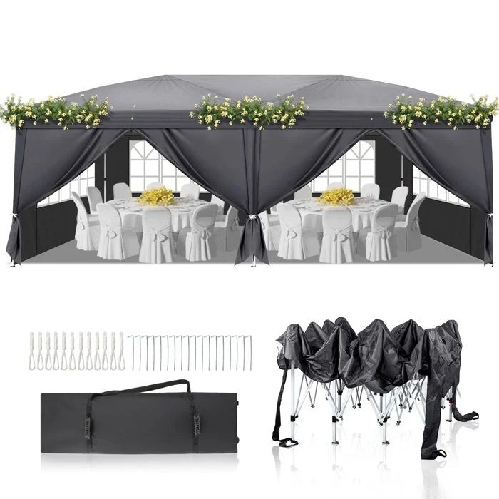 Alightup Tonnelle de Jardin,Tonnelle pliante 3 x 6m Pop Up,Hauteur Réglable,Imperméable,Protection de UV,Gris