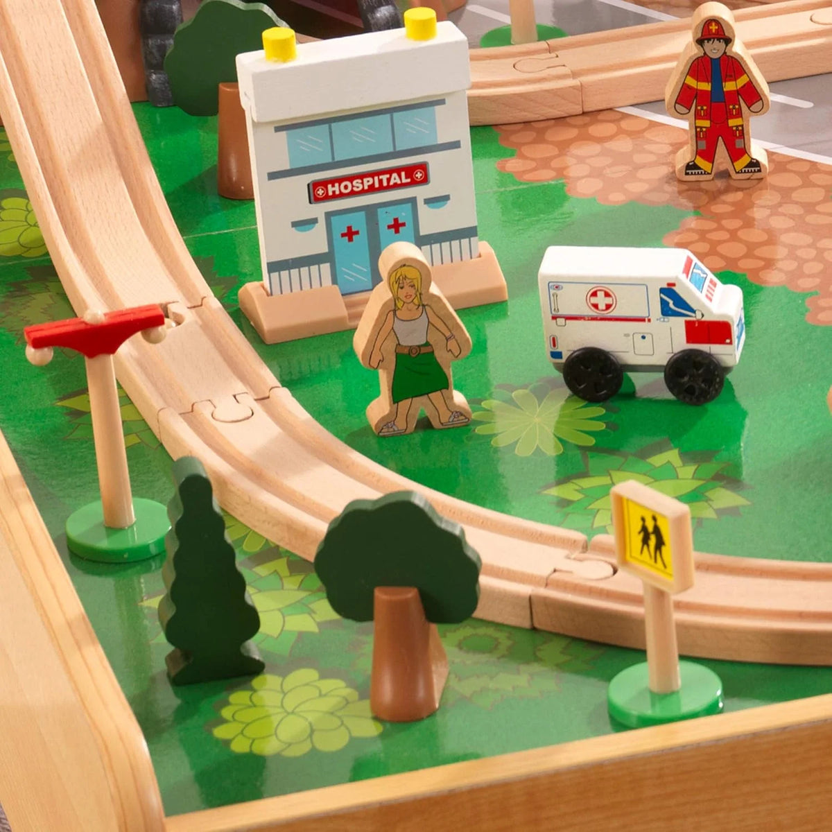 KidKraft Waterfall Mountain Wooden Train and Table Set with Storage Boxes, Railway Circuit with Cars, Helicopter and Plane Toy Children 3+ Years (17850)