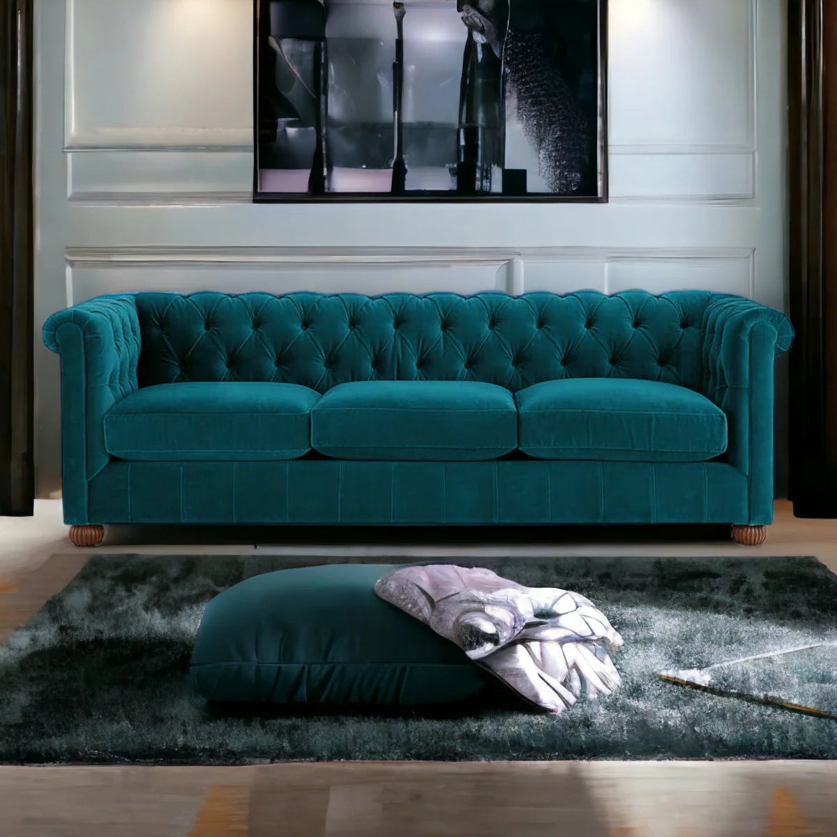 Brenna 3 Seater Teak Wood Fabric Sofa