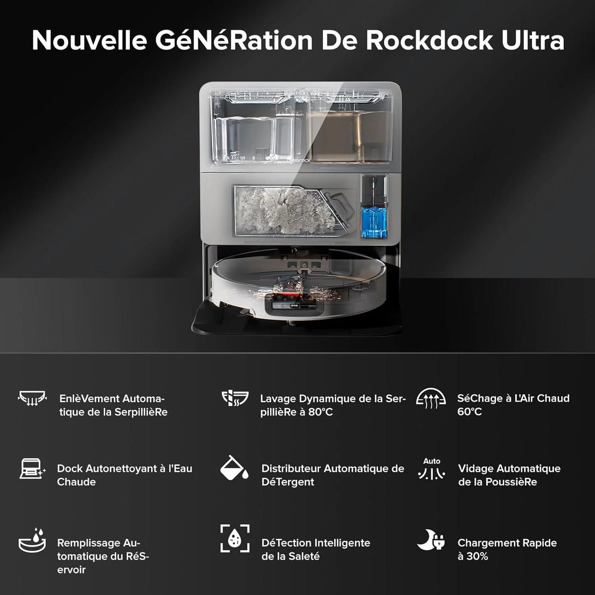roborock Saros 10 Aspirateur Robot 22000 Pa, Système VibraRise 4.0, Évitement d'obstacles Reactive Al 3.0, Châssis AdaptiLift, Anti-Enchevétrements, Station Tout-en-un (Mise à Niveau du S8 MaxV Ultra)