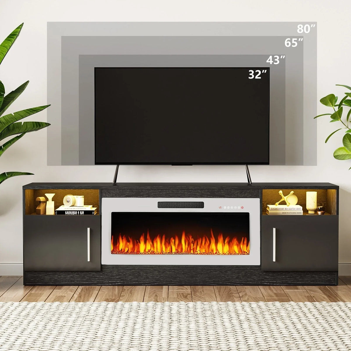 Bossin 70 Fireplace TV Stand with 36 Electric Fireplace, TV Stand for TVs Up to 80, 16 Colors LED Lights/Entertainment Center