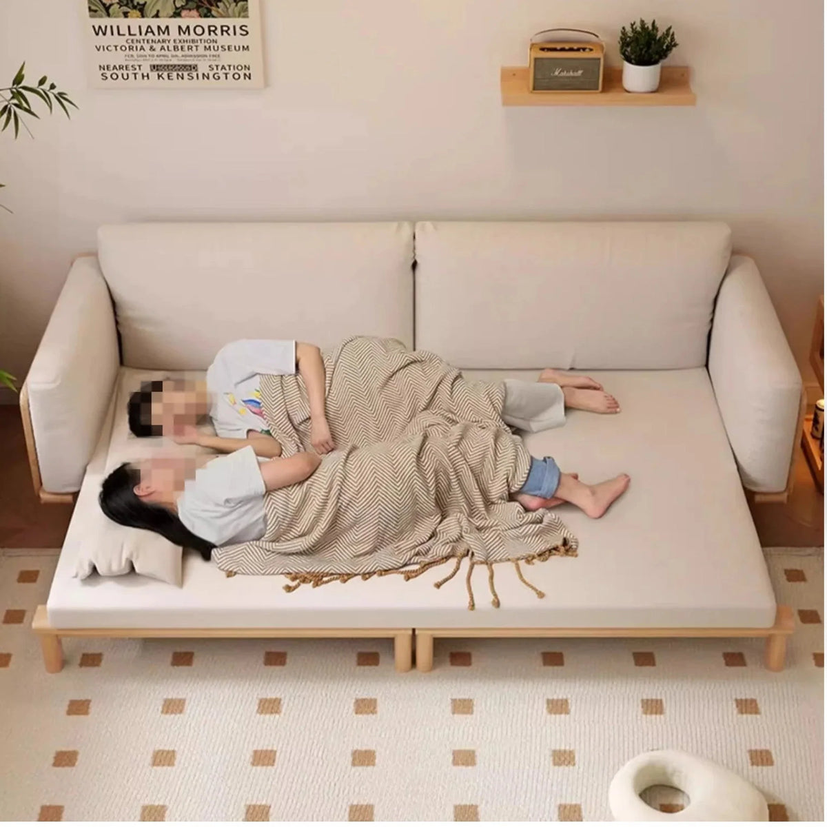 Japandi Solid Wood Sofa Bed