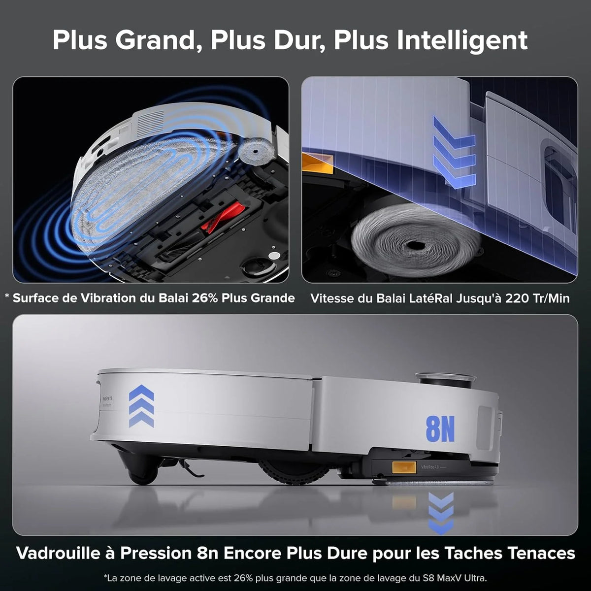roborock Saros 10 Aspirateur Robot 22000 Pa, Système VibraRise 4.0, Évitement d'obstacles Reactive Al 3.0, Châssis AdaptiLift, Anti-Enchevétrements, Station Tout-en-un (Mise à Niveau du S8 MaxV Ultra)