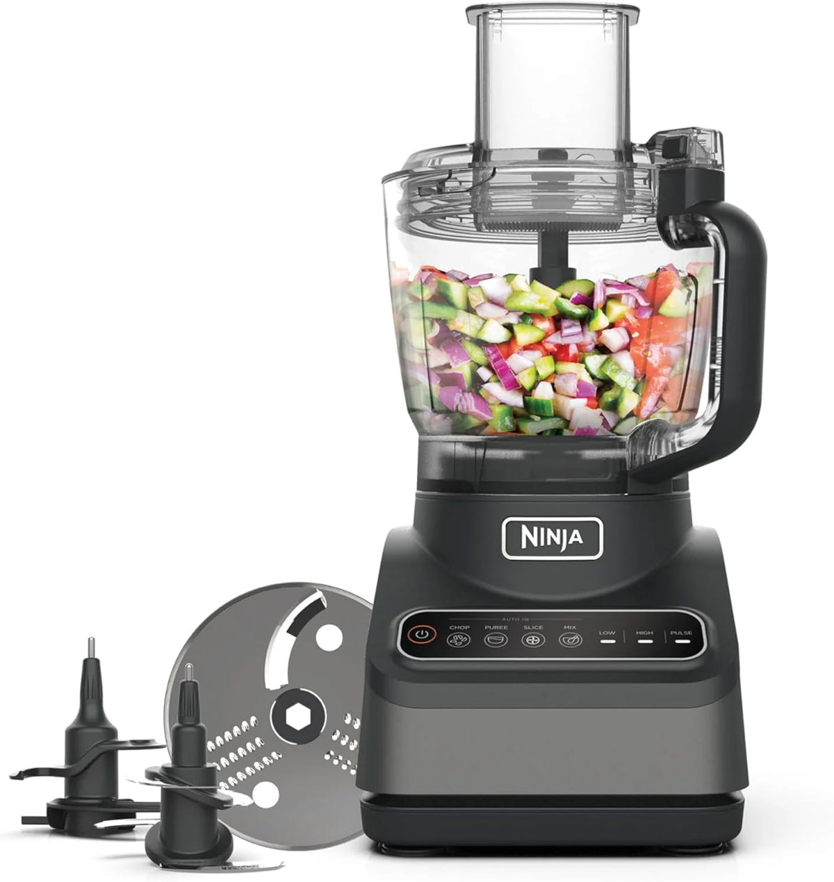 Ninja BN750EU Licuadora 2-en-1 – 1200 W, 3 Programas Automáticos, 4 Configuraciones Manuales, Tecnología Auto-iQ, Jarra de 2.1 L y Vaso de 700 ml, Piezas Aptas para Lavavajillas – Negro/Plata