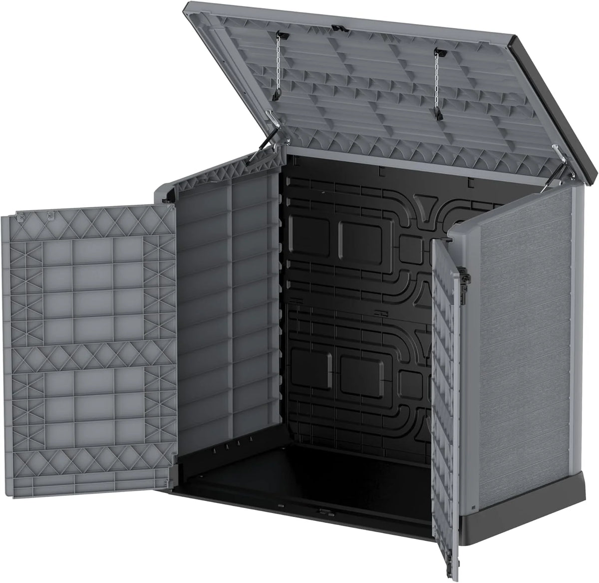 Duramax StoreAway 1200L Plastic Garden Shed/ Flat Lid, Outdoor Storage Shed, Wheelie Bin Hideaways, Wheelie bin box, Durable Construction, Ideal for Bikes, BBQs & 2x 240L Bins, 145x85x125 cm, Brown