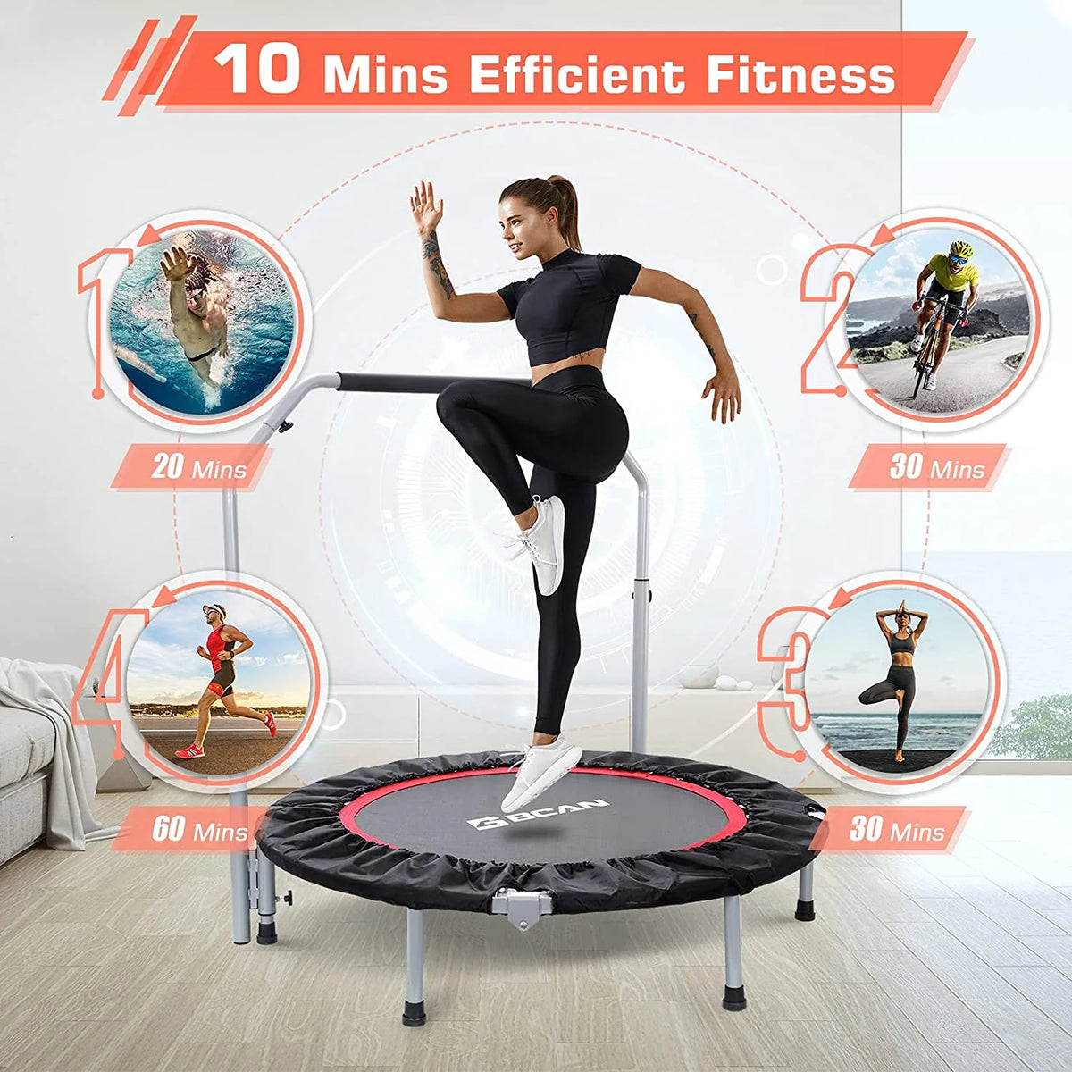 BCAN Trampolín Plegable de 40/48", Mini Trampolín para Ejercicio, Carga Máxima 330 lbs / 440 lbs