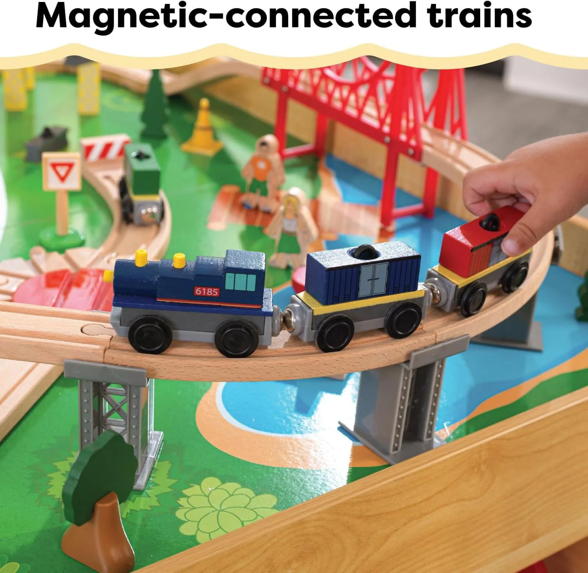 KidKraft Waterfall Mountain Wooden Train and Table Set with Storage Boxes, Railway Circuit with Cars, Helicopter and Plane Toy Children 3+ Years (17850)