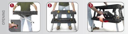 Keter – Banco de Trabajo Plegable Modelo 197283 para Sierra Ingleteadora, Herramientas y Accesorios de Carpintería con Abrazaderas de Madera de 12 Pulgadas Incluidas – Fácil Almacenamiento en Garage, Color Negro/Amarillo