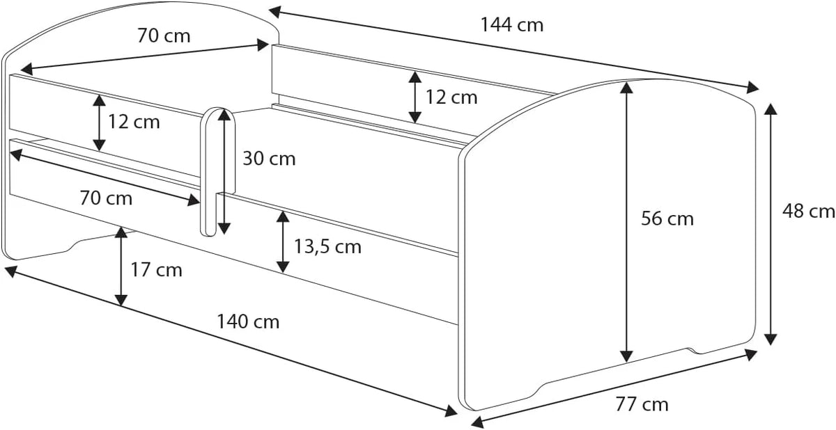 KOBI Lit Enfant LUK avec Matelas, Blanc | pour Chambres d'enfants | pour Un garçon et Une Fille | Lit Bebe pour Enfants | (avec tiroir, 140x70)