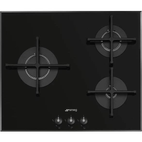 Placa Gas Smeg PV163B3 - 3 Fuegos, 60cm, Hierro Fundido, Negro