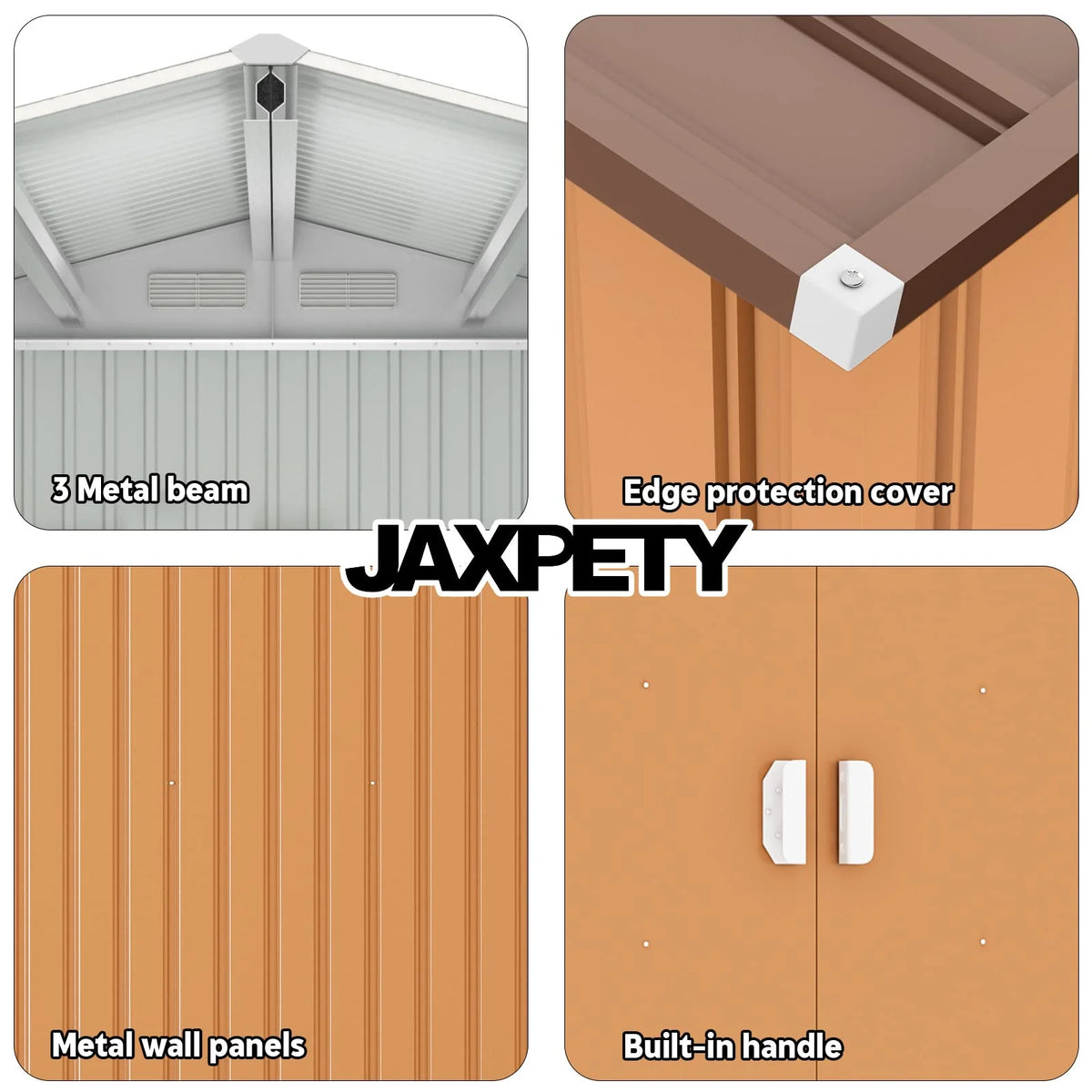 JAXPETY Cobertizo de Jardín y Almacenamiento Exterior de 6×8 Pies – Cobertizo Metálico para Herramientas con Puertas Corredizas para Patio, Jardín o Exteriores – Color Coffee