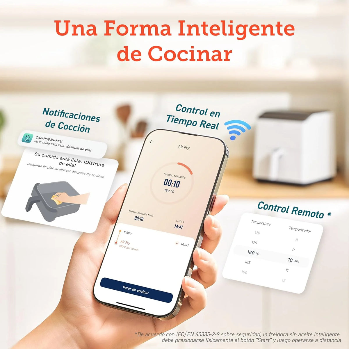 COSORI Freidora Inteligente Sin Aceite 6.4L, Freidora de Aire con Doble Calentamiento, Sin Revolver ni Precalentar, con Recetas en Español y 12 Programas, Gris Oscuro, Modelo CAF-P583S