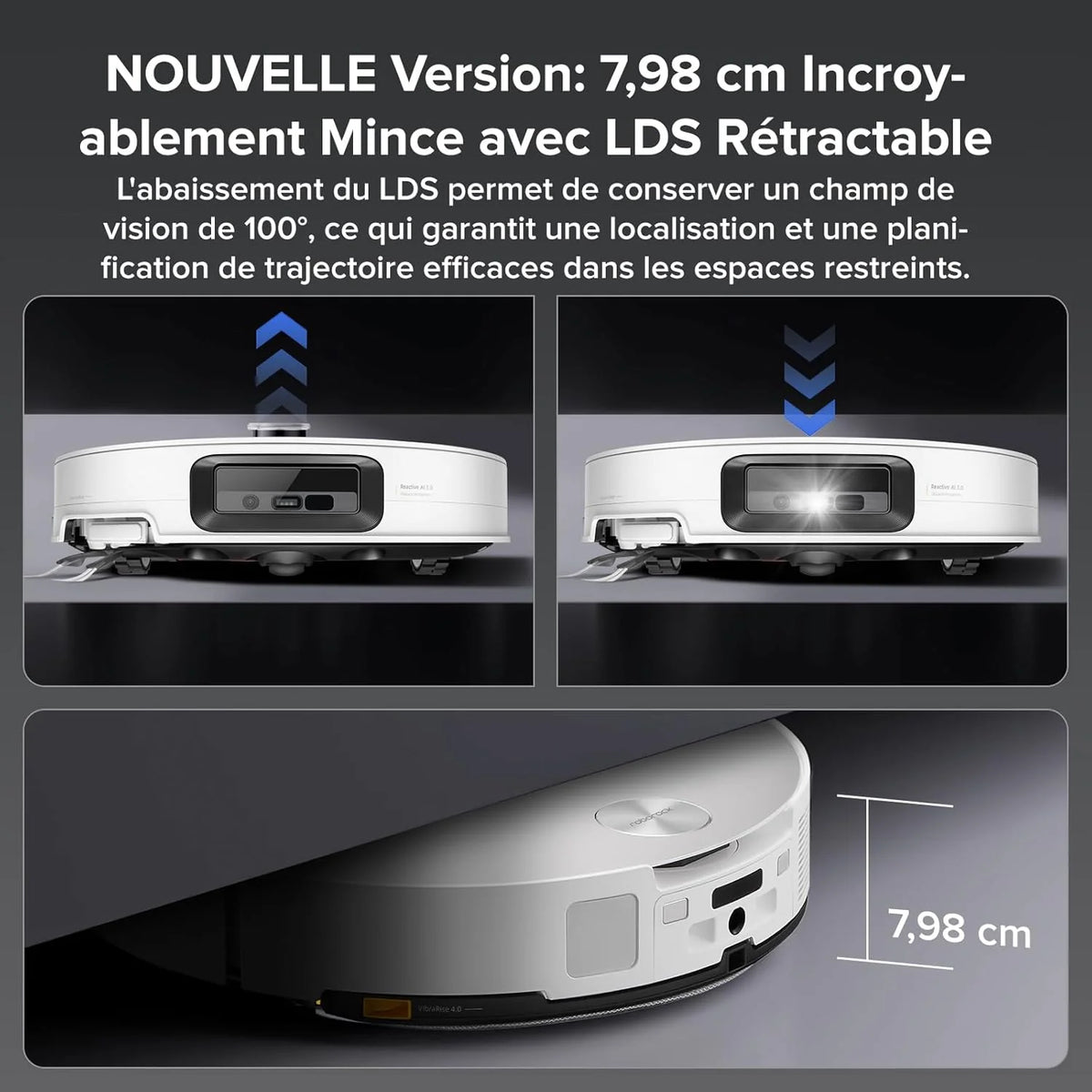 roborock Saros 10 Aspirateur Robot 22000 Pa, Système VibraRise 4.0, Évitement d'obstacles Reactive Al 3.0, Châssis AdaptiLift, Anti-Enchevétrements, Station Tout-en-un (Mise à Niveau du S8 MaxV Ultra)