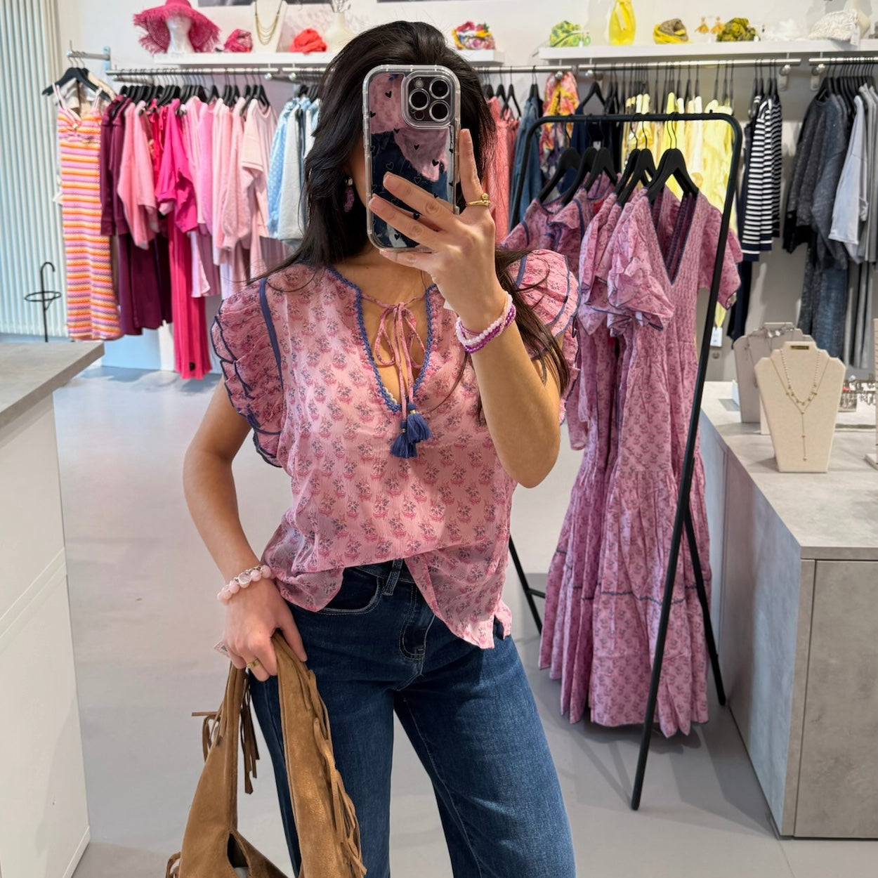 Place du Soleil - Leichte Chiffon-Bluse mit floralem Print – Bild 1