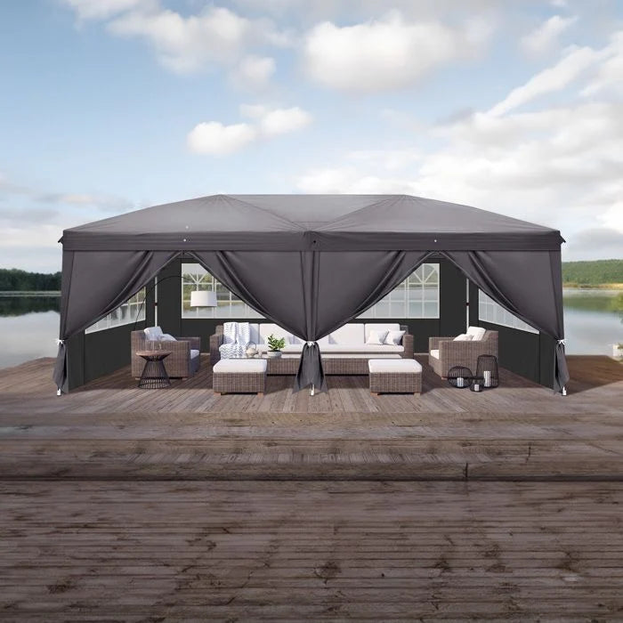 Alightup Tonnelle de Jardin,Tonnelle pliante 3 x 6m Pop Up,Hauteur Réglable,Imperméable,Protection de UV,Gris
