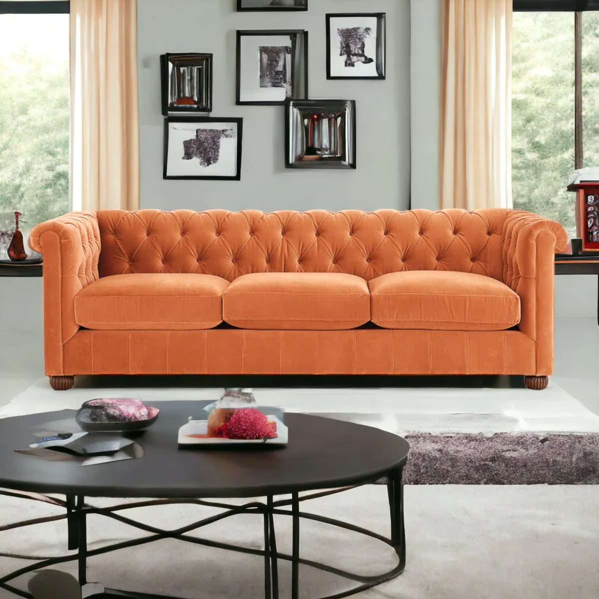 Brenna 3 Seater Teak Wood Fabric Sofa