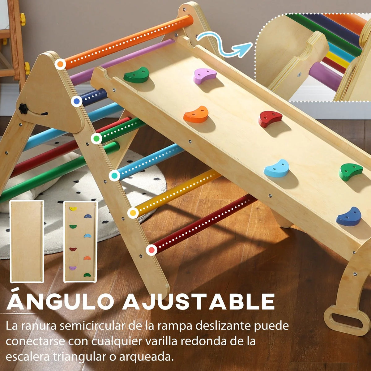 Triángulo De Escalada De Madera 5 En 1 Multicolor Aiyaplay