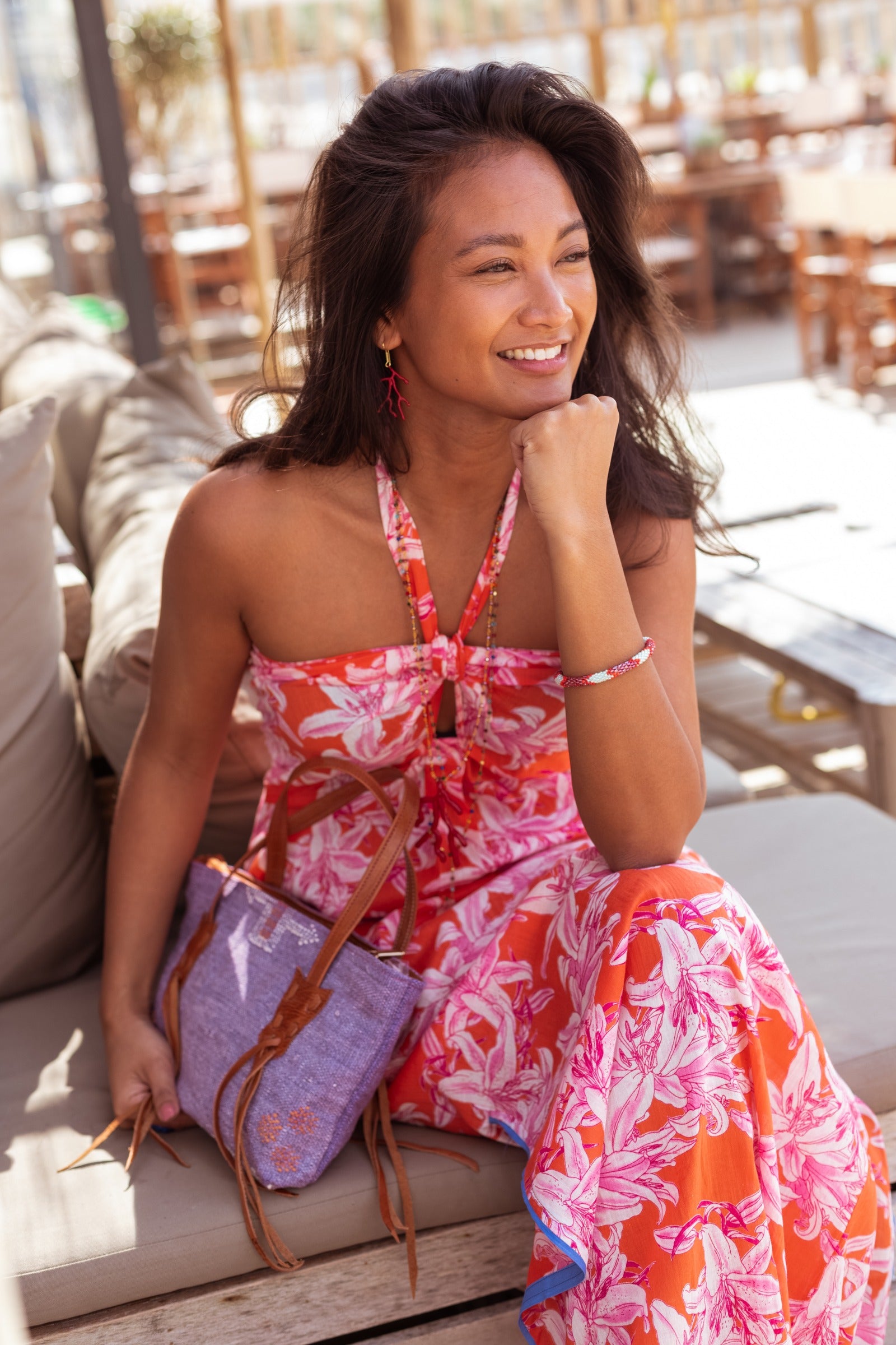 Place du Soleil Neck-holder Orange White Dress – Bild 3