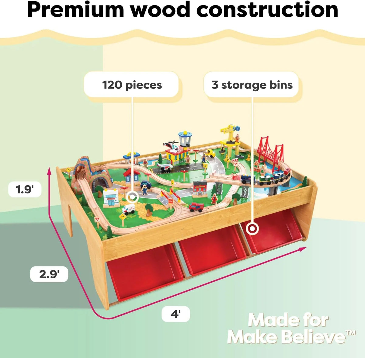 KidKraft Waterfall Mountain Wooden Train and Table Set with Storage Boxes, Railway Circuit with Cars, Helicopter and Plane Toy Children 3+ Years (17850)