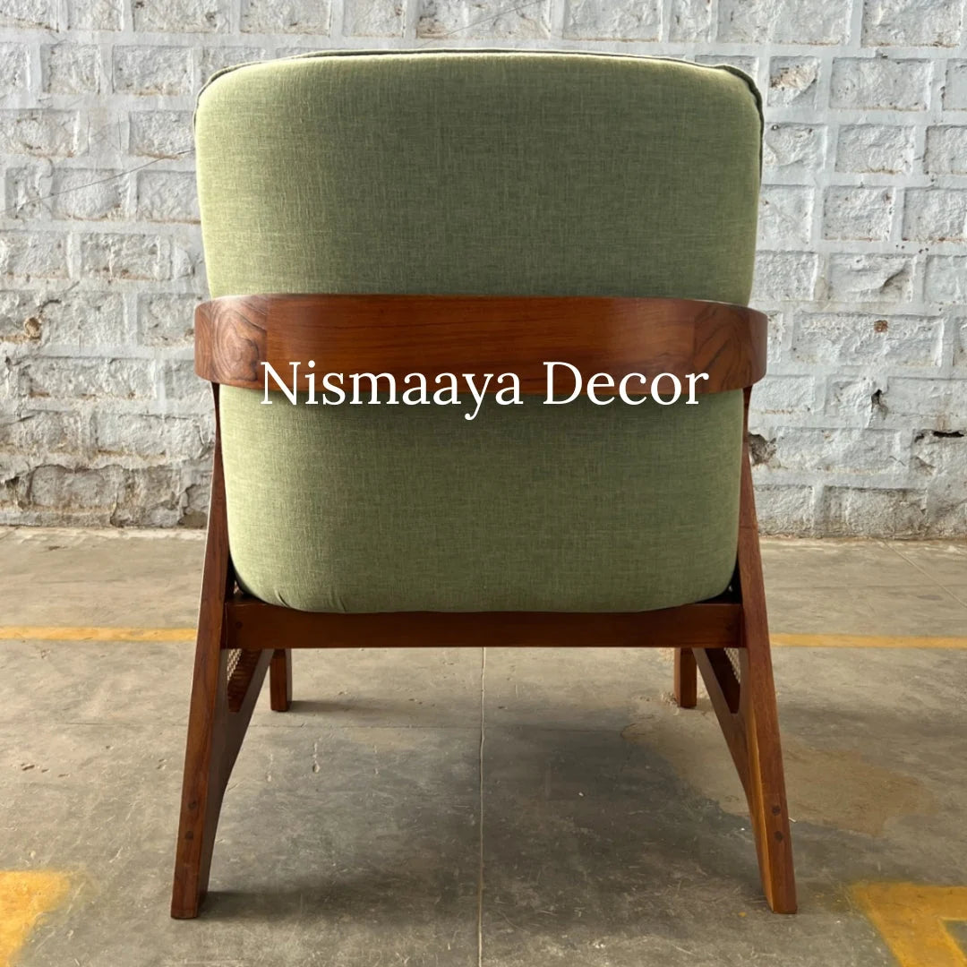 Marvin Solid Teak Wood & Rattan 1 Seater Sofa
