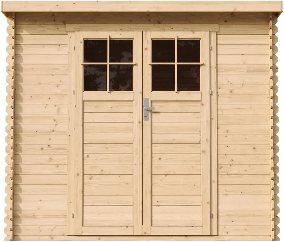 TIMBELA M310F+M310G Abri de Jardin en Bois avec Sol TRAITÉ - Porte verrouillable de Haute qualité- Stockage extérieur l239xL144xH200cm/2.63 m2 - Petit abri à Outils, Local à vélos - Toit imperméable