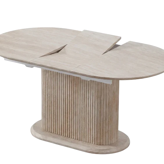 Table Extensible Effet Travertin 160-200 cm – Céramique Anti-Rayures
