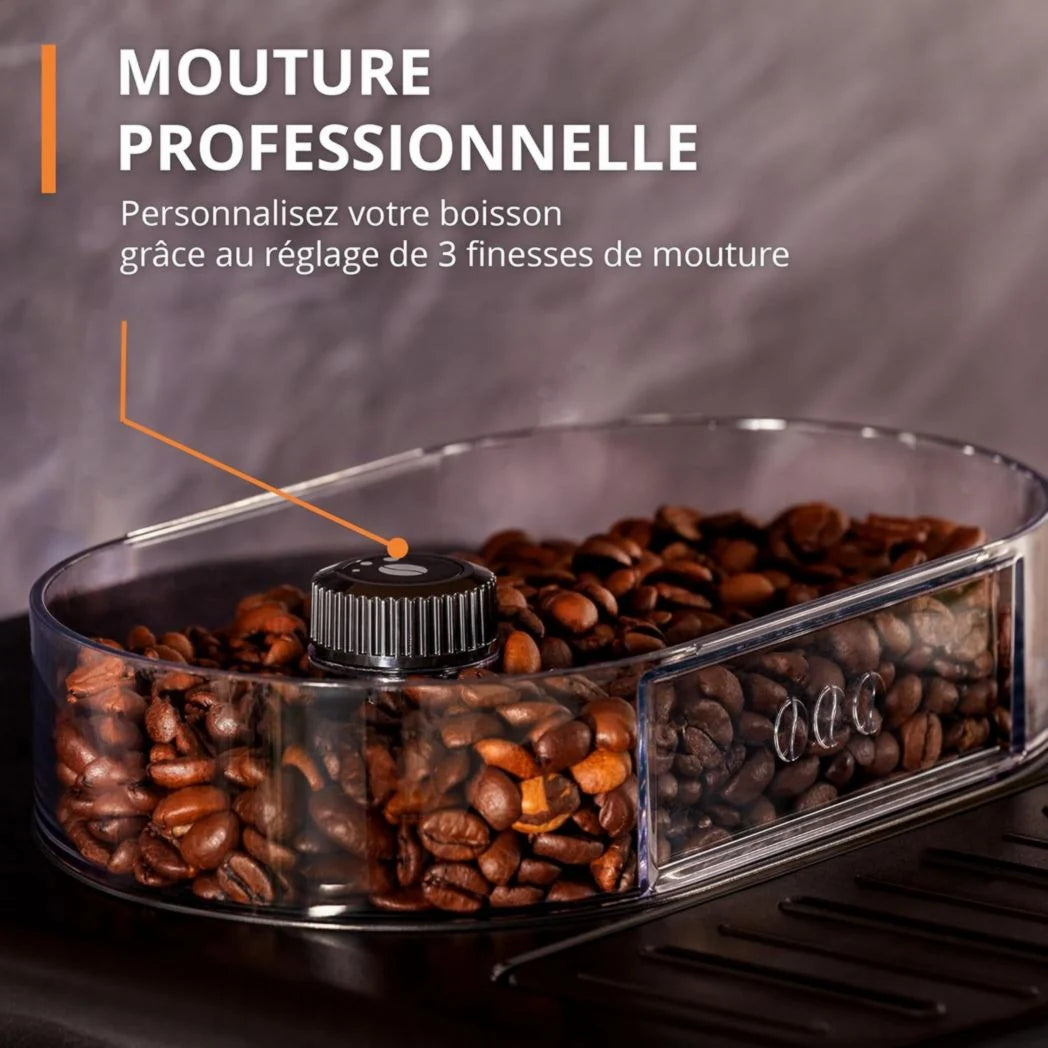 Krups Machine à café à grains, 1,7 L, 2 tasses simultanément, Nettoyage automatique, Buse vapeur pour cappuccino, Cafetière expresso, Essential black YY8125FD, Noir