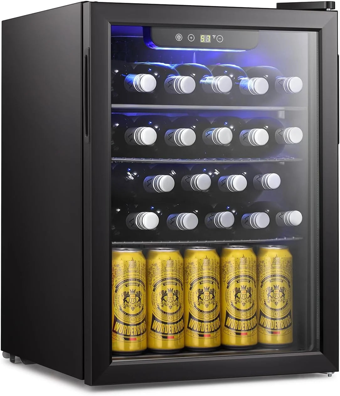 Antarctic Star Enfriador de Vino para 36 Botellas / Refrigerador de Bebidas, Mini Bodega, Refrigerador para Cerveza y Refrescos, Operación Silenciosa con Compresor, Temperatura Ajustable, Independiente, Color Negro, 4.4 pies cúbicos