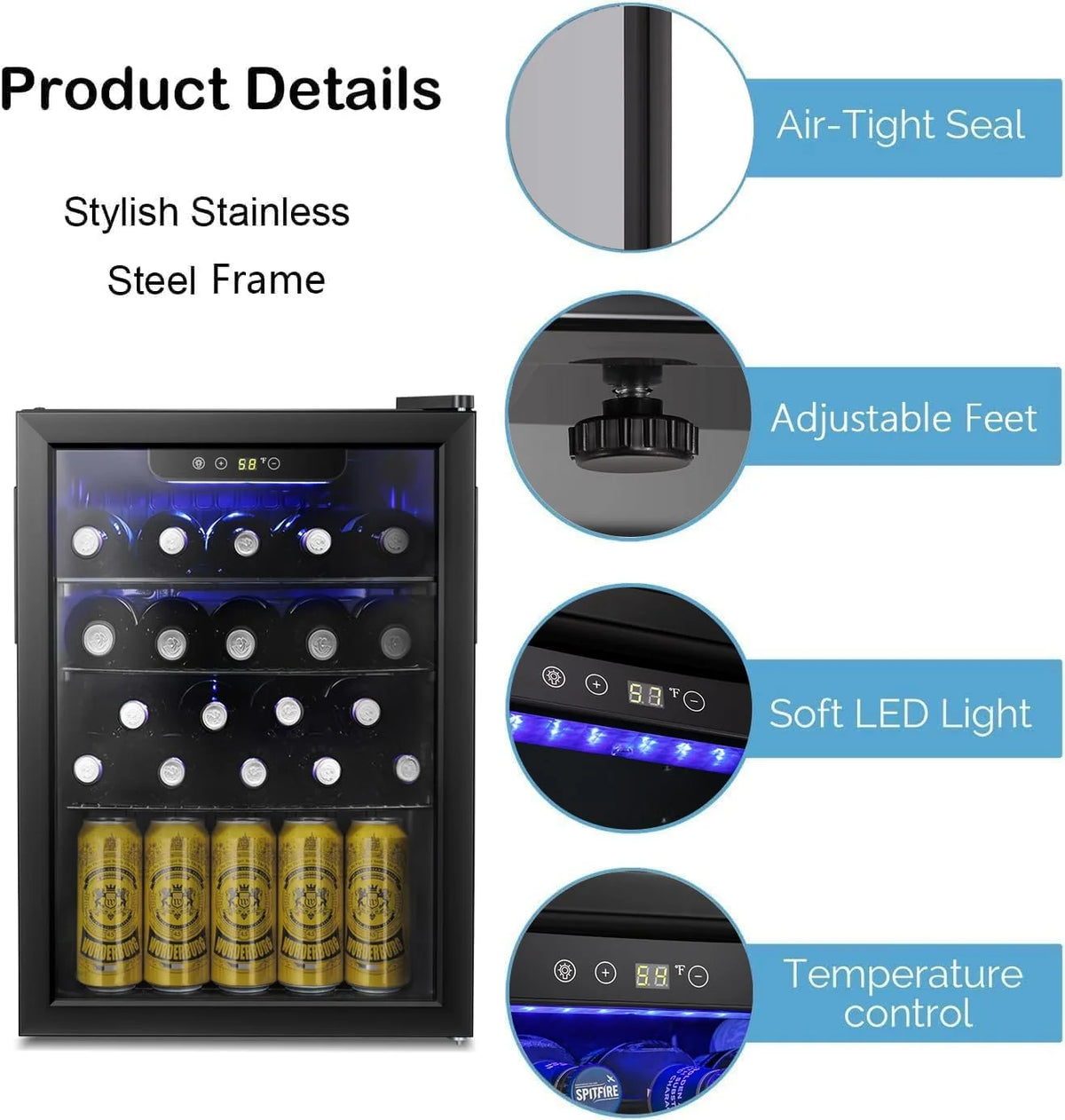 Antarctic Star Enfriador de Vino para 36 Botellas / Refrigerador de Bebidas, Mini Bodega, Refrigerador para Cerveza y Refrescos, Operación Silenciosa con Compresor, Temperatura Ajustable, Independiente, Color Negro, 4.4 pies cúbicos