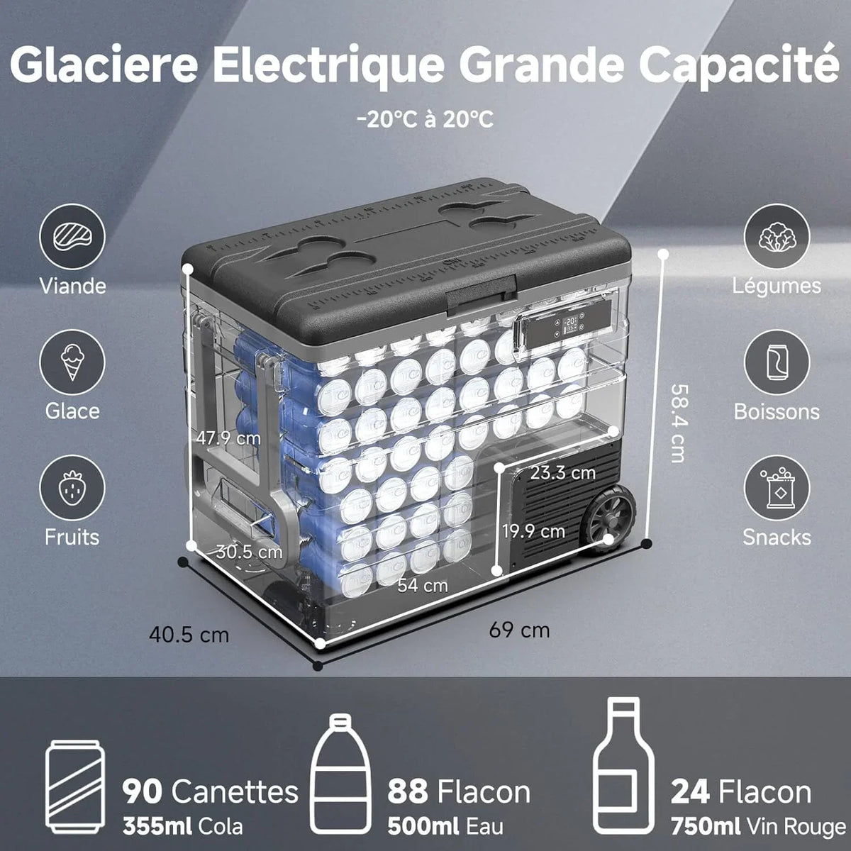 45L Glacière à Compresseur,Glaciere Électrique -20℃ à 20℃,Frigo Camion APP&Bouton Contrôle,12/24V DC et 100-240V AC Glaciere Camping Pour Voiture,Camion,Bateau et Prise De Courant -
